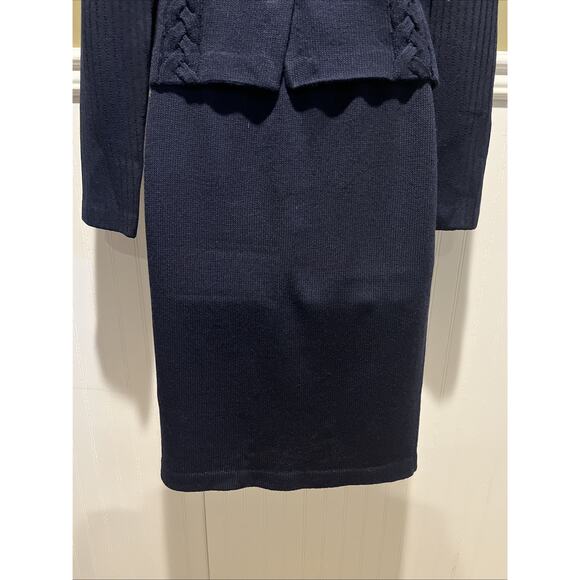 Vtg St John 2pc Skirt Suit Navy Braided Knit, Gold Button Front Jacket Size 0/2 - Picture 12 of 16